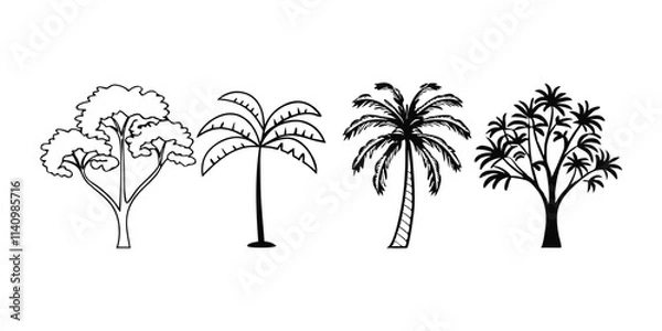 Obraz Silhouette Tree Line Drawing Set