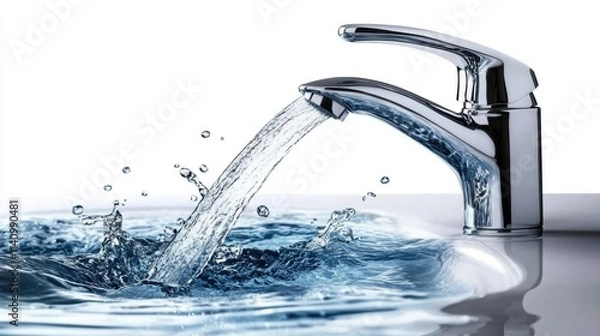 Fototapeta Realistic vector illustration showcasing water flowing from a faucet.