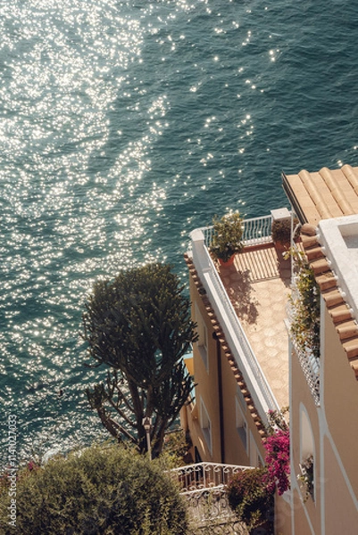 Fototapeta Amalfi Coast Balcony Over Mediterranean Sea Italy Summer Travel Destination