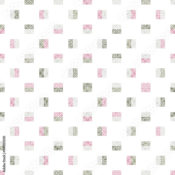 Fototapeta Elegant Christmas seamless vector pattern with snowflakes and squares. Geometric background for Christmas and New Year greeting cards, invitations and seasonal wrapping paper.