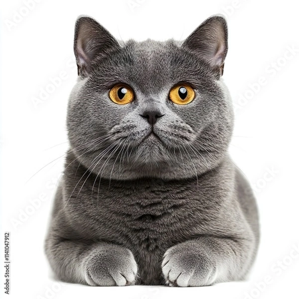 Obraz Front view of British shorthair cat on white background