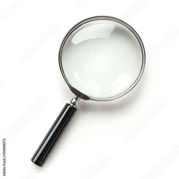 Fototapeta view from above no perspective of a modern magnifying glass on white background