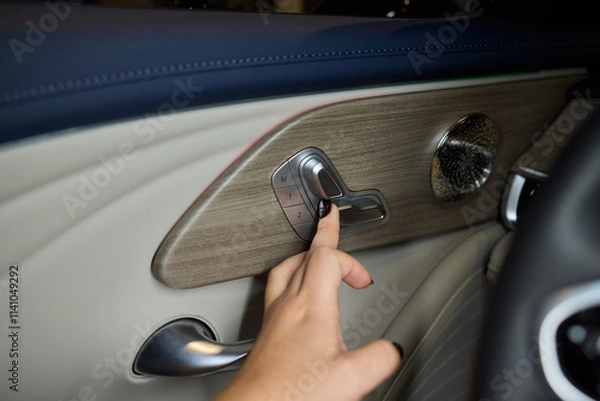 Fototapeta Positioning car seat by hand for optimal comfort and ergonomic support while driving