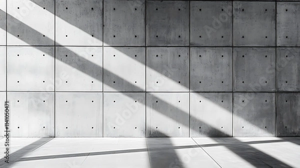 Fototapeta Black and white photo of concrete walls with shadow patterns, minimalist aesthetic on a solid background, concept of light and architecture