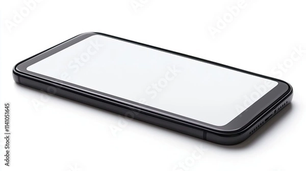 Obraz A sleek smartphone lying flat on a surface, showcasing a blank screen.