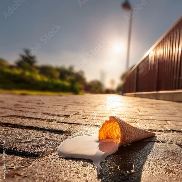 Obraz Icecream melting on the walkway under a scorching sun