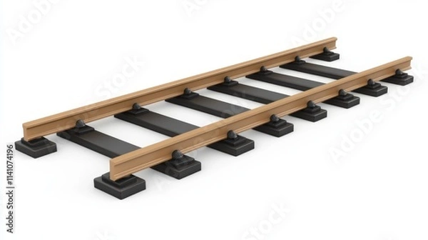 Fototapeta Top view of 3D railway rails isolated on a white background