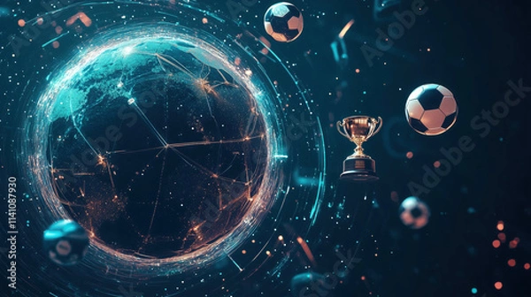 Fototapeta 3D Globe with Orbiting Sports Icons Representing the Global Impact of Sports and Competitions