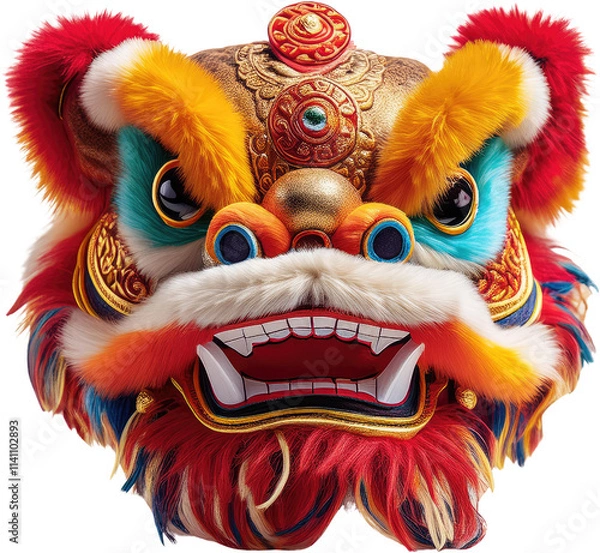 Obraz Colorful Lion Dance Head Close-up isolated on transparent background