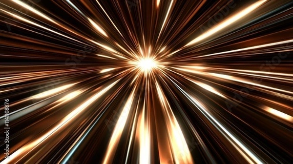 Fototapeta Abstract Golden Copper Linear Pattern, Streaks of Light Converging, Speed Motion Effect