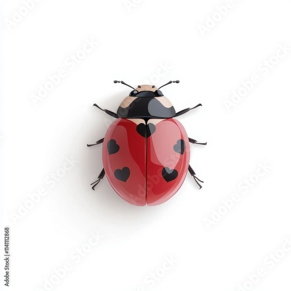Fototapeta Cute cartoon ladybug illustration with heart patterns on wings