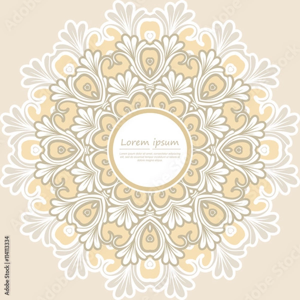 Obraz Card or invitation with mandala pattern.Vector vintage hand-drawn elements. It can be used for card, invitation, poster, banner, fabric design, wedding card.