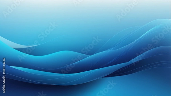 Fototapeta Calming blue background with abstract white wave accents, suited for business websites.