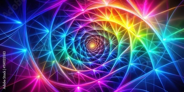 Fototapeta Geometric neon fractal spiral lines abstract background, neon, fractal, spiral, lines, abstract, background, geometric, design