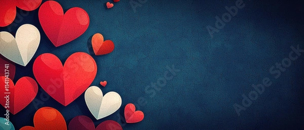 Fototapeta Valentine's Love Heart. Colorful hearts in various sizes against a dark textured background.