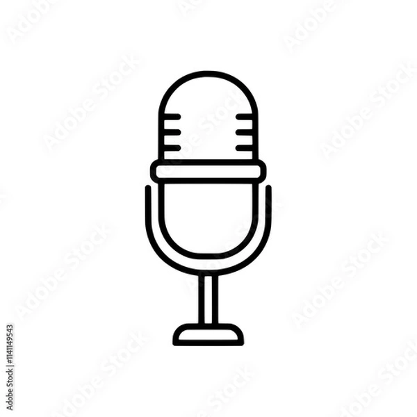 Fototapeta Retro Microphone Icon: A simple line art illustration of a vintage microphone, perfect for podcasting, music, and broadcasting themes.  