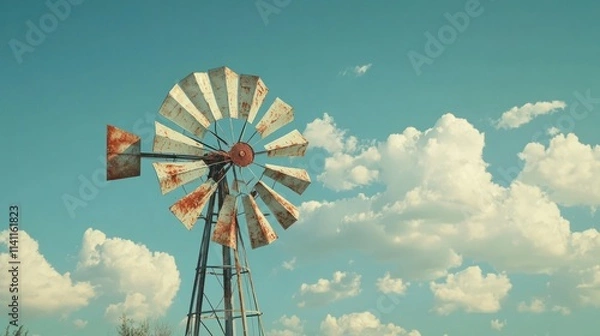 Obraz Old style metal windmill with sky as a background