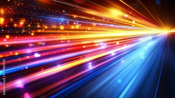 Fototapeta Futuristic arrows rising with dynamic speed lines on a vibrant blue background representing development and growth for stock business visuals.