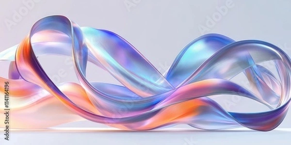 Fototapeta Iridescent Abstract Ribbons Fluid Movement Light Background 3D Render