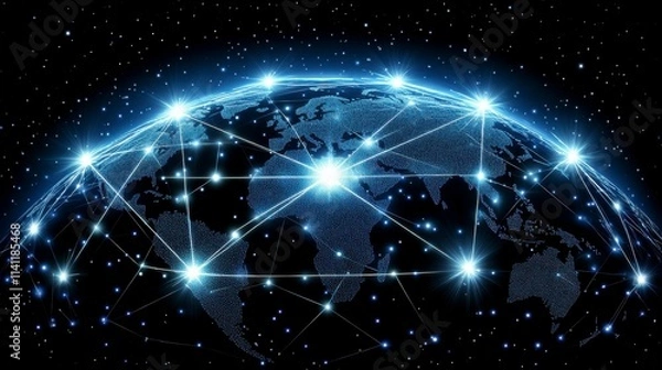 Fototapeta Digital network connection and data transfer graphic, symbolizing the seamless exchange of information across systems, illustrating the power of modern networks in a connected world.