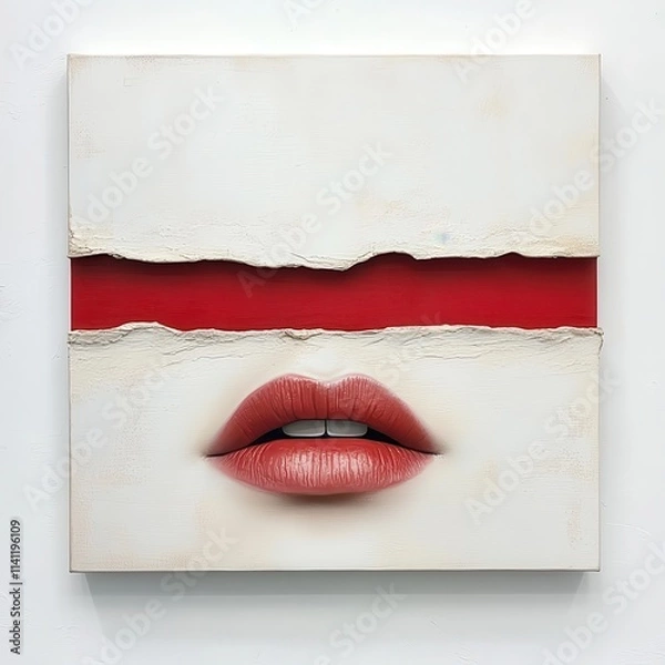 Obraz A striking artwork featuring stylized lips against a textured background.