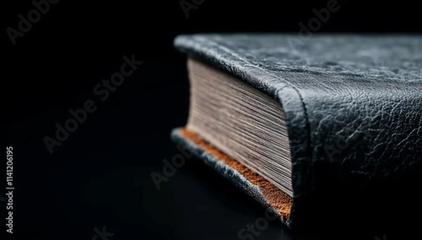 Fototapeta Close-up of a leather-bound book with visible pages.