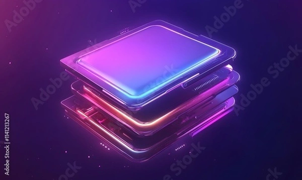 Fototapeta Stacked glowing rectangles in magenta and blue.