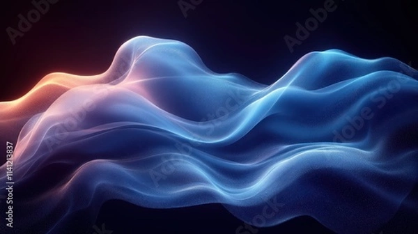 Fototapeta Futuristic Minimalist Design Smooth Flowing Blue Curve on Black Background Ethereal Lighting