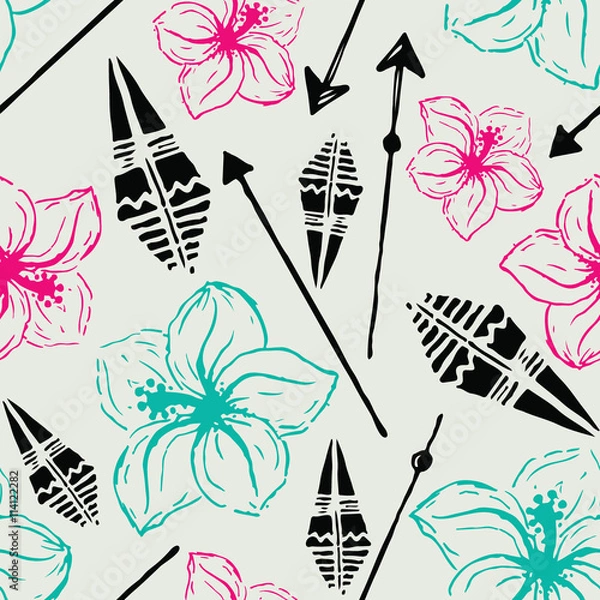 Fototapeta Vector seamless pattern. Universal colorful summer hawaiian flow