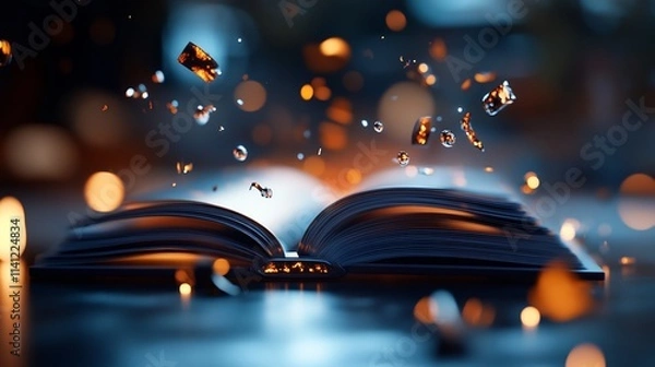 Obraz Open Book with Floating Shards: A Magical Story Unfolds