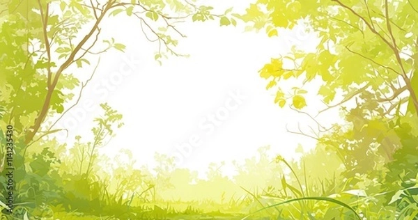 Obraz A serene forest scene with soft light filtering through green foliage.