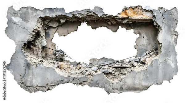 Fototapeta A large hole in a wall with a rope hanging from it