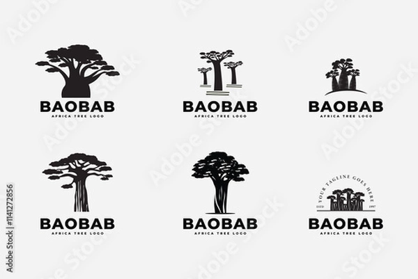 Fototapeta Baobab tree logo icon design template flat vector