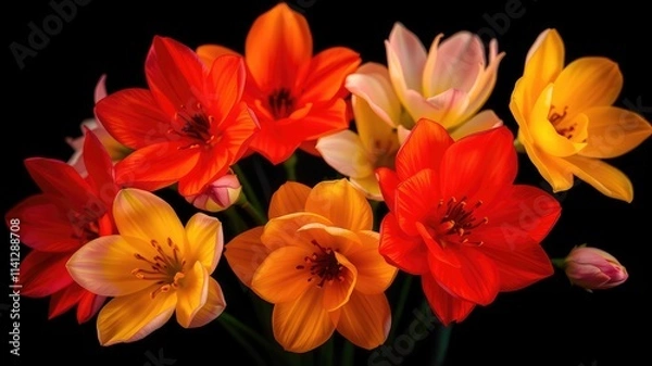 Fototapeta Colorful Floral Arrangement with Glowing Amaryllis Blooms, Colorful flowers
