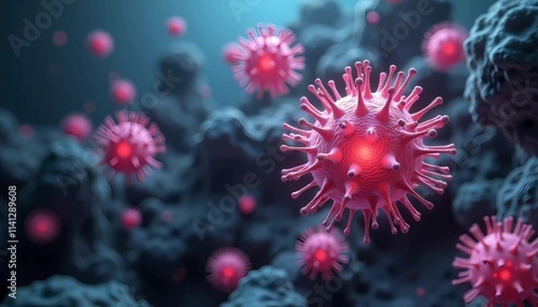 Fototapeta Close-Up Visualization of Viruses in a Biological Microscopic Science Background