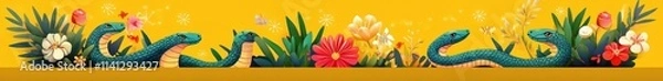 Fototapeta New Year Sale Background Illustration with Festive Snakes and Playful Elements