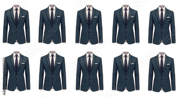 Fototapeta Business Suit Collection Illustration with Ten Assorted Formal Jacket Designs - Ideal for Fashion and Style Concepts, Illustration of Elegant Men's Wear