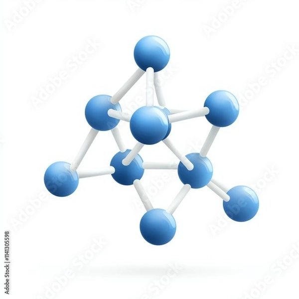 Fototapeta A 3D molecular structure featuring blue spheres connected by white bonds, representing chemical compounds or molecular configurations.