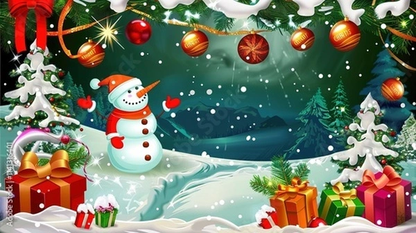 Fototapeta Cute merry design christmas frame background