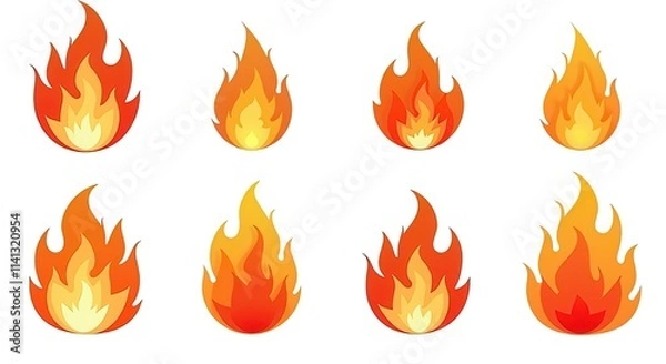 Fototapeta Vibrant Flame Icon Set Illustration with Stylized Fire Designs for Graphic Resources and Creative Projects