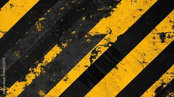 Fototapeta A striking pattern of weathered yellow and black diagonal stripes, evoking a sense of caution and industrial vibes.