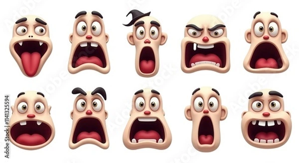 Fototapeta 3D Cartoon Faces with Various Emotions - Set of 10 Expressive Illustrations for Social Media and Marketing