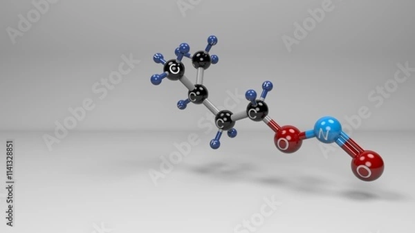 Fototapeta Amyl nitrite molecule. Molecular structure of isopentyl nitrite, used in medicine, chemical synthesis and as psychoactive recreational drug called poppers.