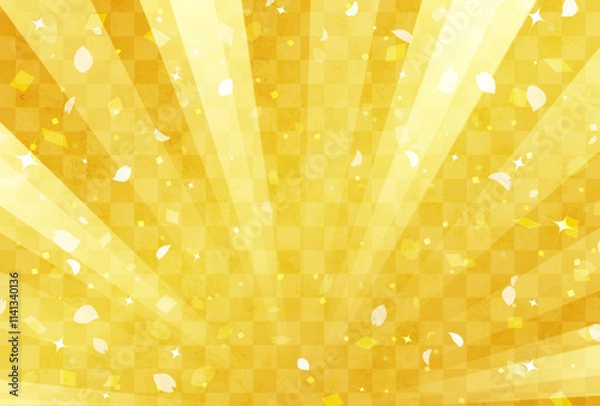 Fototapeta 金色の花吹雪と和風パターンの背景イラスト