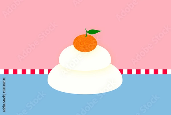 Obraz 年賀状、鏡餅とカラフル背景