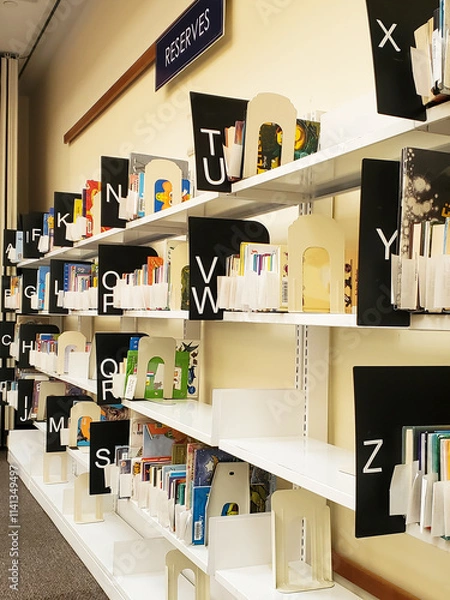 Fototapeta Library Reserves Bookshelves with Name Notes