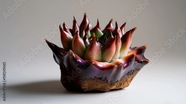 Fototapeta Ornamental succulent plant, vibrant colors, unique shape, artistic design, close-up, studio shot, exotic, miniature,  decorative, 