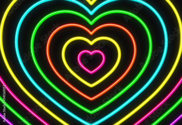 Obraz multiply color neon heart shape 3D Rendering in Perspective Tunnel	
