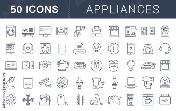 Fototapeta Set Vector Flat Line Icons Appliance