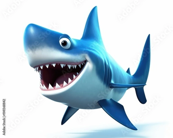 Obraz Cartoon style happy shark swimming with big smile and bright color
